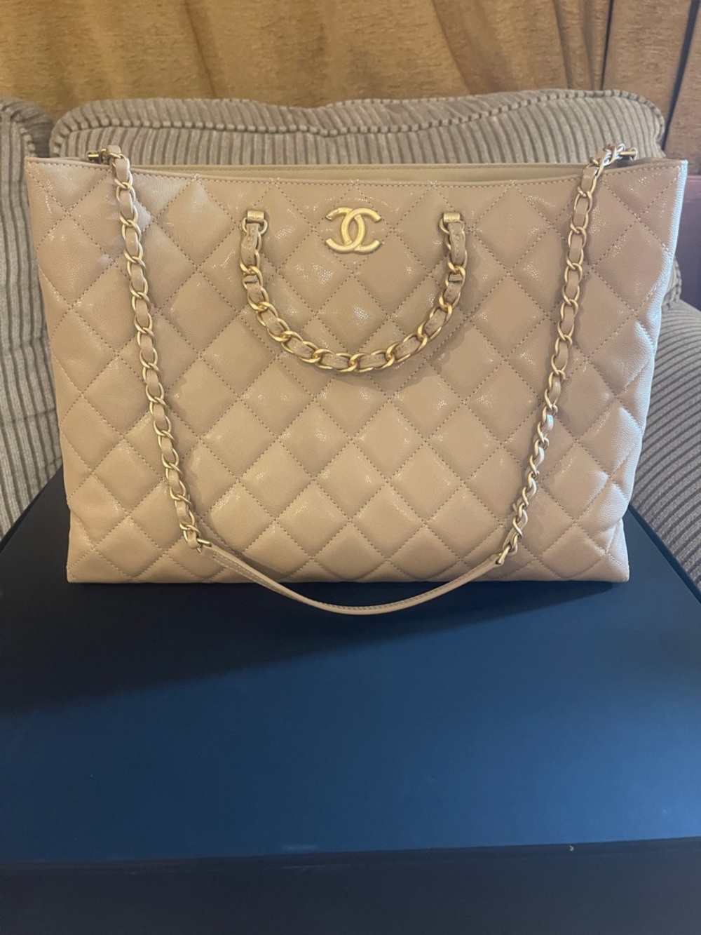 Chanel 24S Large Shopping Tote in Dark Beige with Gold Hardware